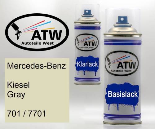 Mercedes-Benz, Kiesel Gray, 701 / 7701: 400ml Sprühdose + 400ml Klarlack - Set, von ATW Autoteile West.